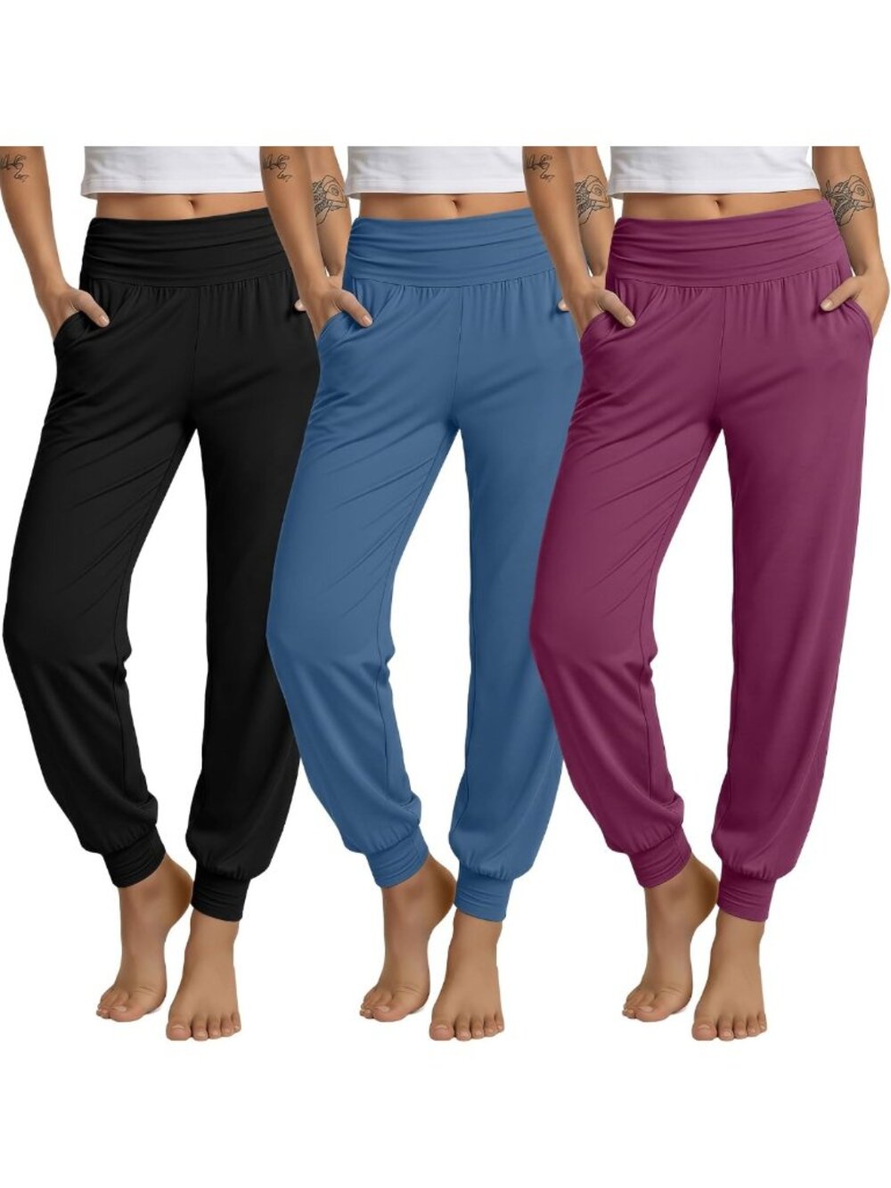 Cozy 3-Pack Women's Joggers | Loose Fit Yoga Pants with Pockets for Comfort